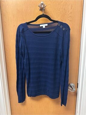 Piperlime Deep Navy Long-Sleeve Knit Top with Shoulder Buttons